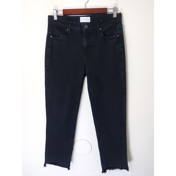 Parker Smith Black Cotton Blend Raw Hem Shark Bite Straight Jeans Size 25 - Picture 2 of 8